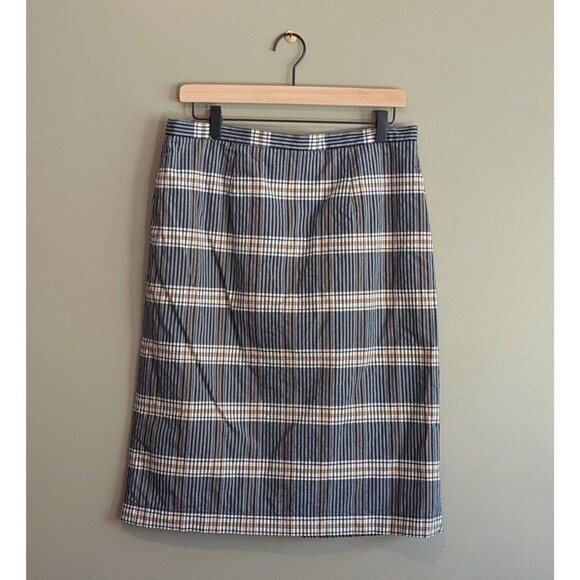 Pendleton Size 10 Straight Skirt Blue Gray Stripe Button Up Dress Cotton Liner - Picture 4 of 4